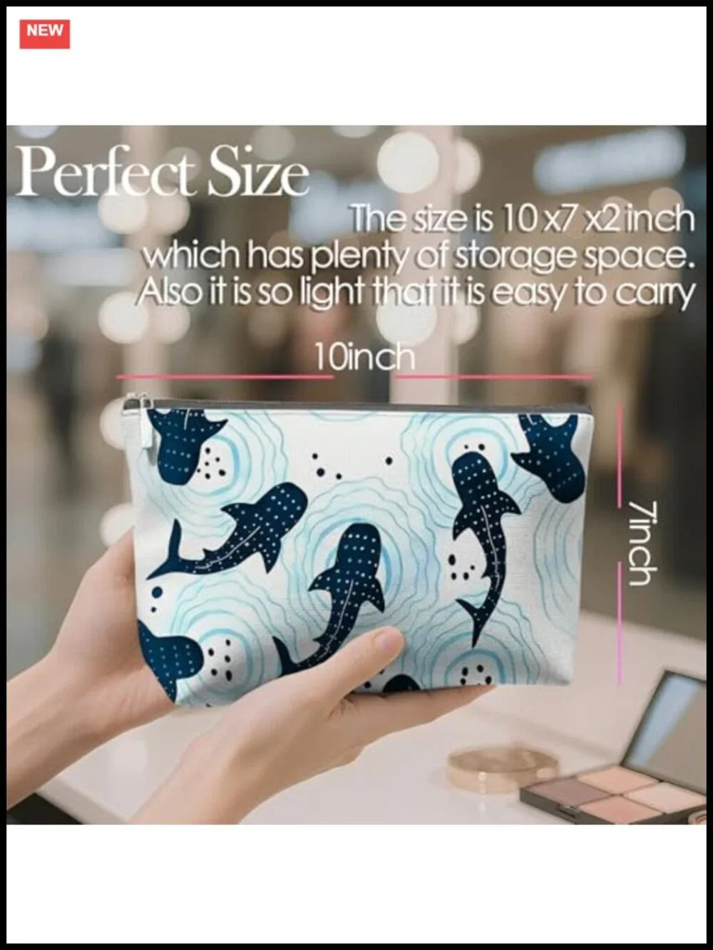 Whale Shark Watercolor Cosmetic Pouch, Makeup Bag, Travel Toiletry Case,
